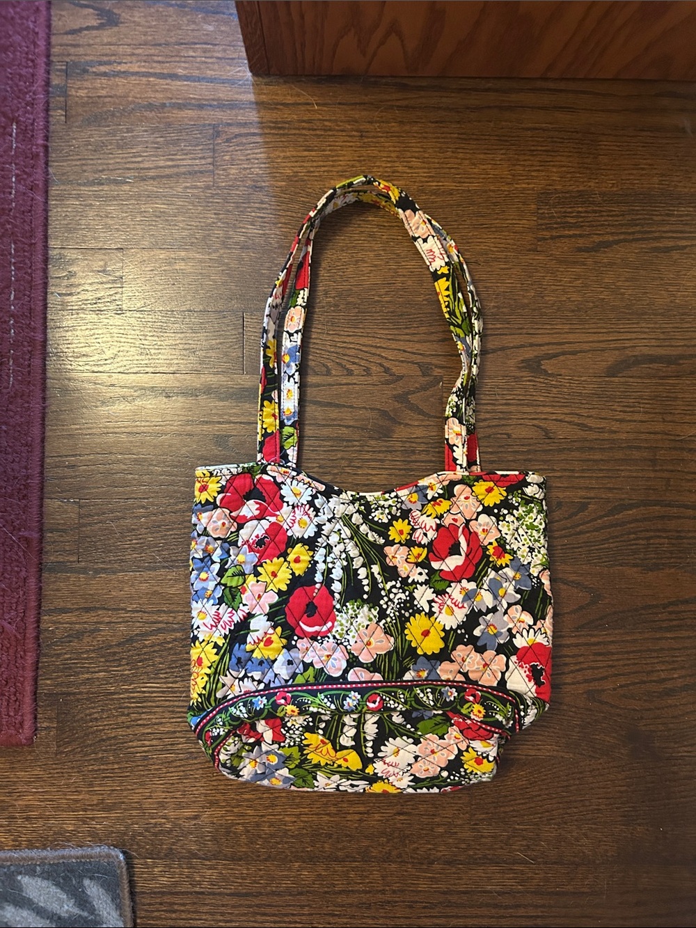 Vera Bradley Floral Quilted Tote in Black, Red, Yellow, Pink, Blue VGUC